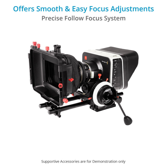 FILMCITY Follow Focus with Hard Stops Flexible Gear Belt Speed Crank for 15  mm rod Camera DSLR Shoulder Mount Rig (HS-2)